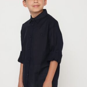 מכופתרת פשתן לבנה - כחול כהה, 13-14Y