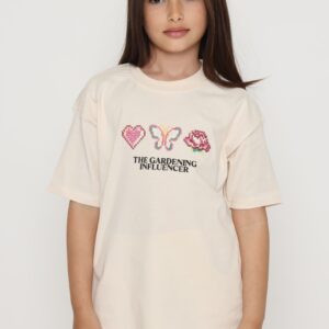 טי-שרט בז רקומה פרחים - 5-6Y