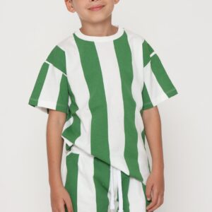 חליפת פסים ירוק לבן - 4-5Y