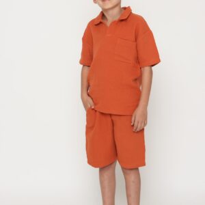 חליפת פשתן כחולה - כתום, 3-4Y